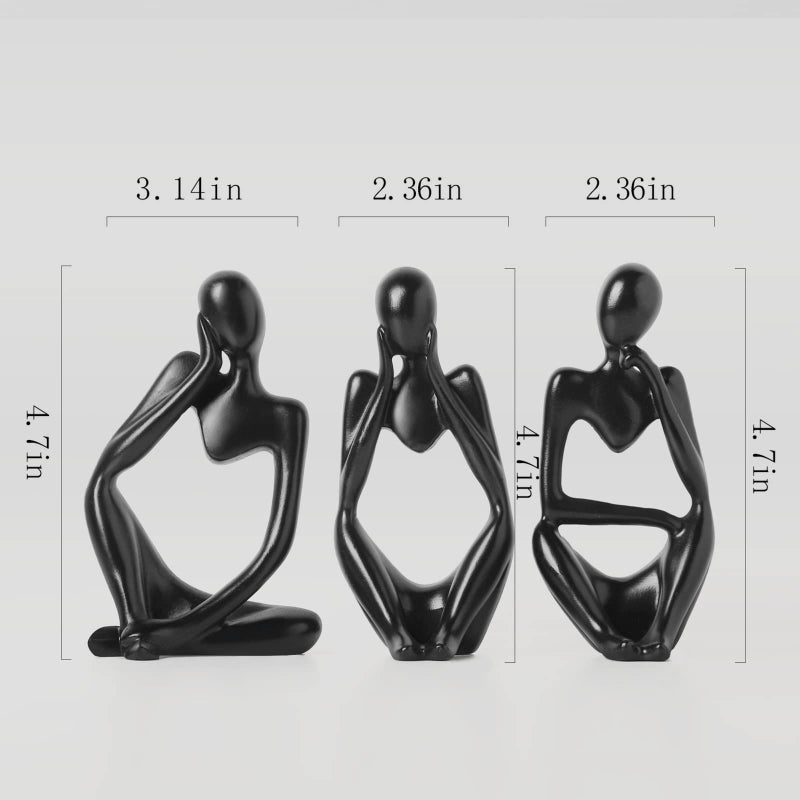 BrownLove 3pcs Decor Blcak Thinker Statue Abstract Art Sculpture - Image 3